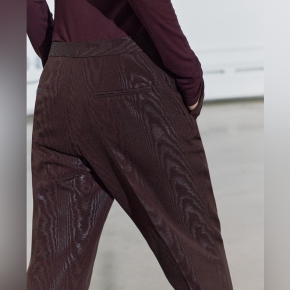 ZARA Textured Straight Statement Leg Pants Burgundy Brown Medium - Picture 2 of 14
